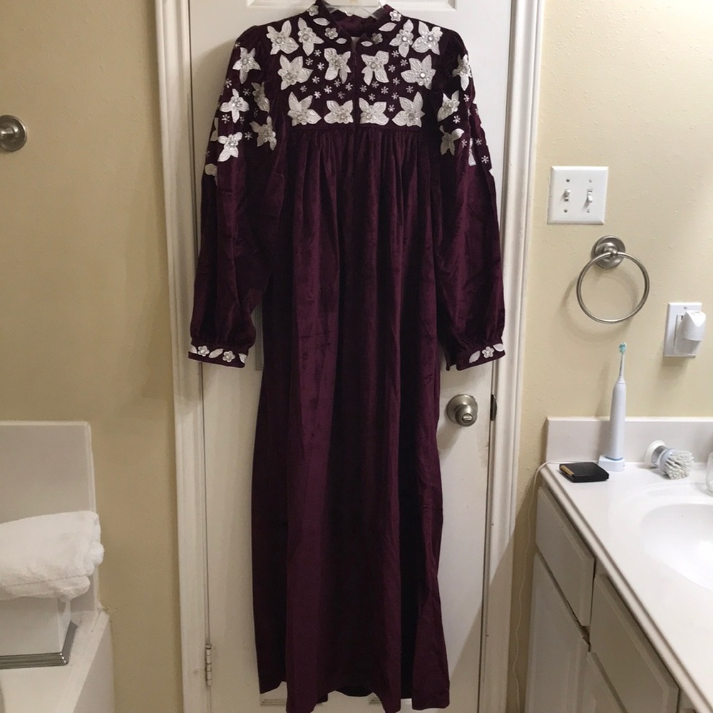 Royal velvet embroidered gown with embellishments and crystals. EUC